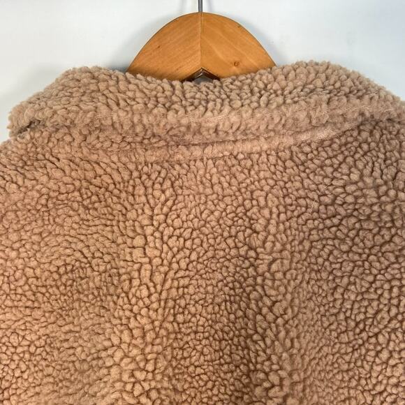 H&M Faux Shearling Pullover Sweatshirt Coat Jacket Teddy Camel Tan Beige - Picture 9 of 10